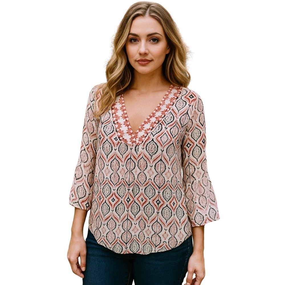 Ivanka Trump V Neck Blouse White Pink Blue Small S